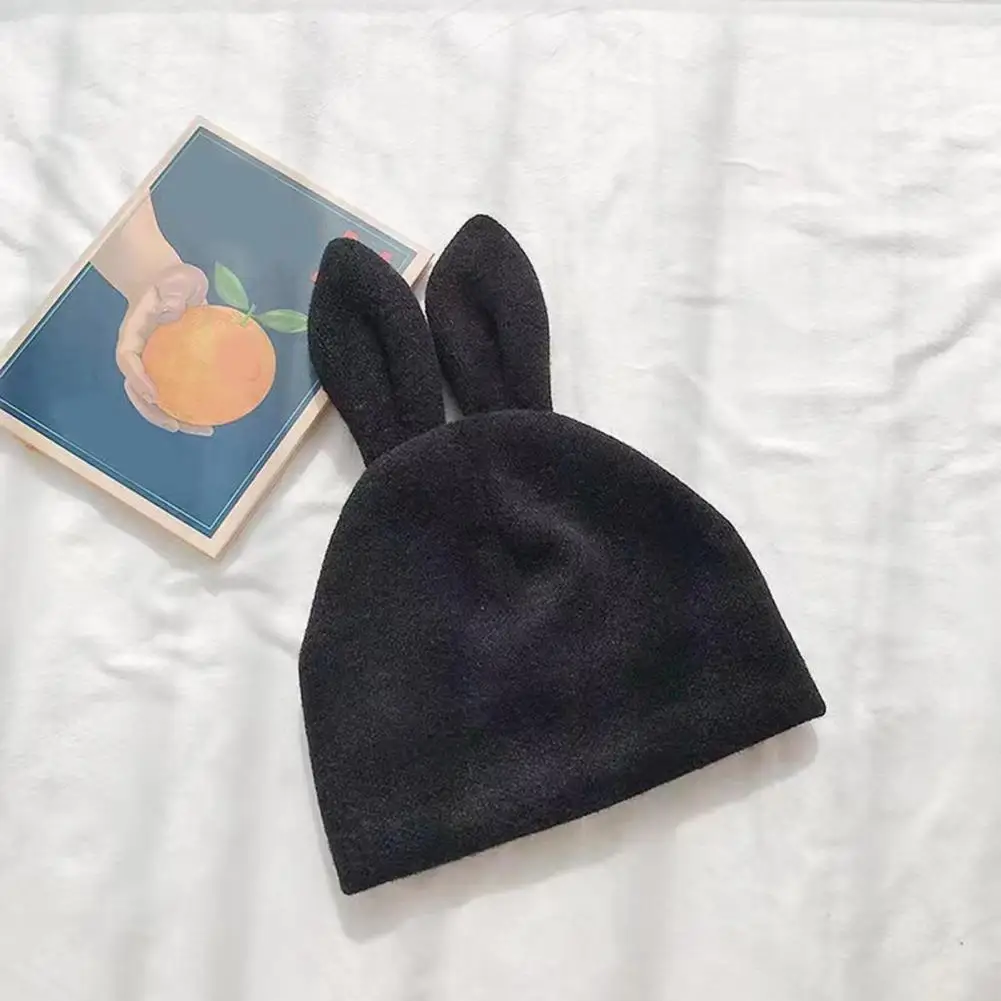 

Women Rabbit Ear Hat Soft Rabbit Ears Women's Beanie Hat for Winter Warmth Cold Elastic Solid Color Windproof Plush Hat Women