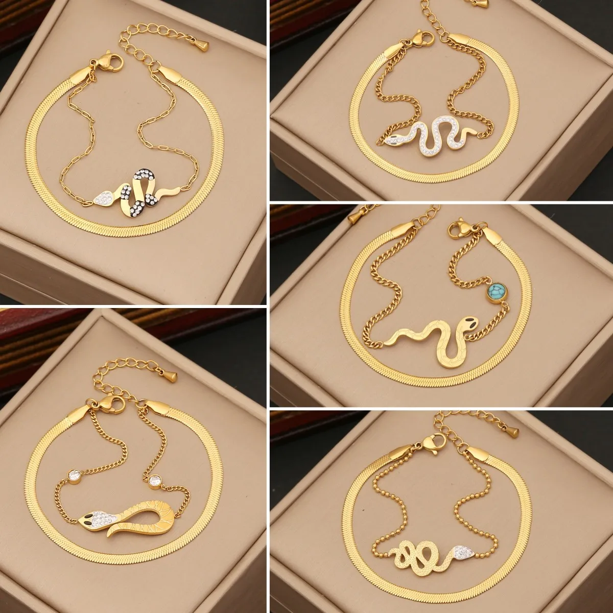 316LStainlessSteelSnakeCharmBraceletforWomenNewFashionGold