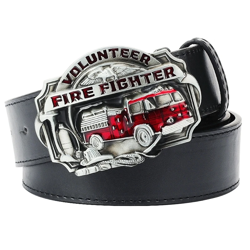 

Fireman Badge Belt Men Fire Brigade Emblem Metal Buckle Gift For Firefighter Waistband PU Leather