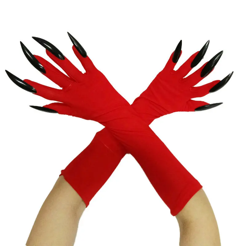 Funny Gloves Long Nails Ghost Claw Gloves Long Performance Props Costume Party Halloween Props Black Red Claw Sleeves