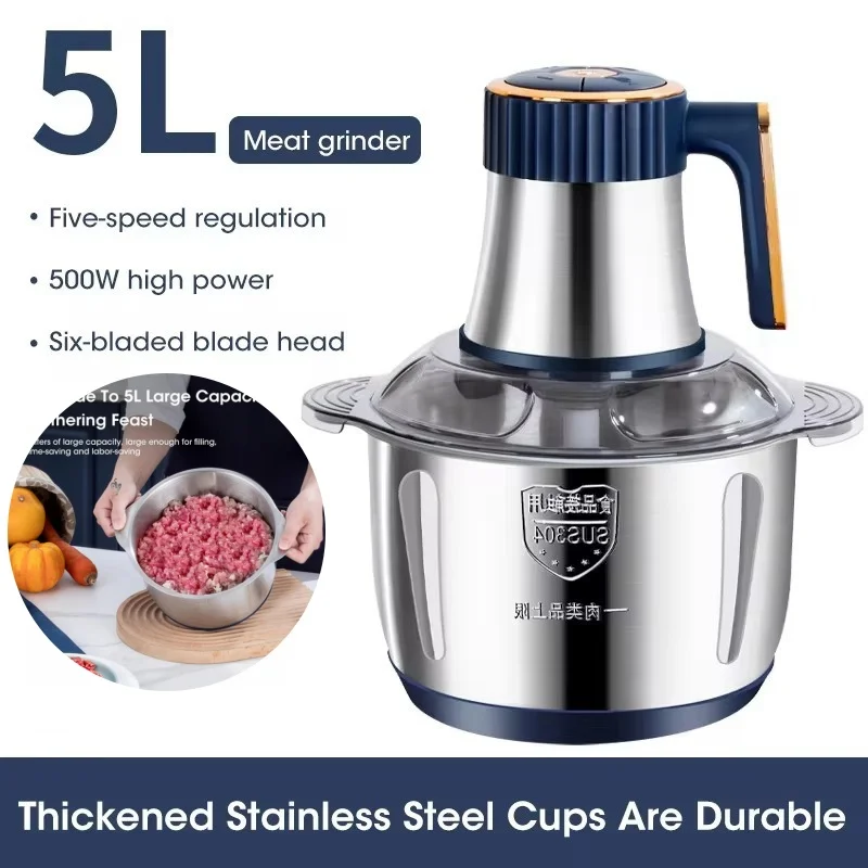 5L Electric Meat Grinders 304 Stainless Steel Food Crusher Multifunctional Vegetable Slicer Chopper Mincer Baby Food Processor