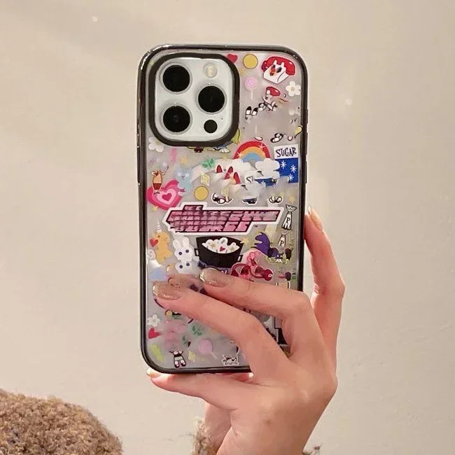 Cartoon Girls 2.0 Acrylic Black Border iPhone 12 13 14 15 Pro Max Case - Protective iPhone Case with MagSafe