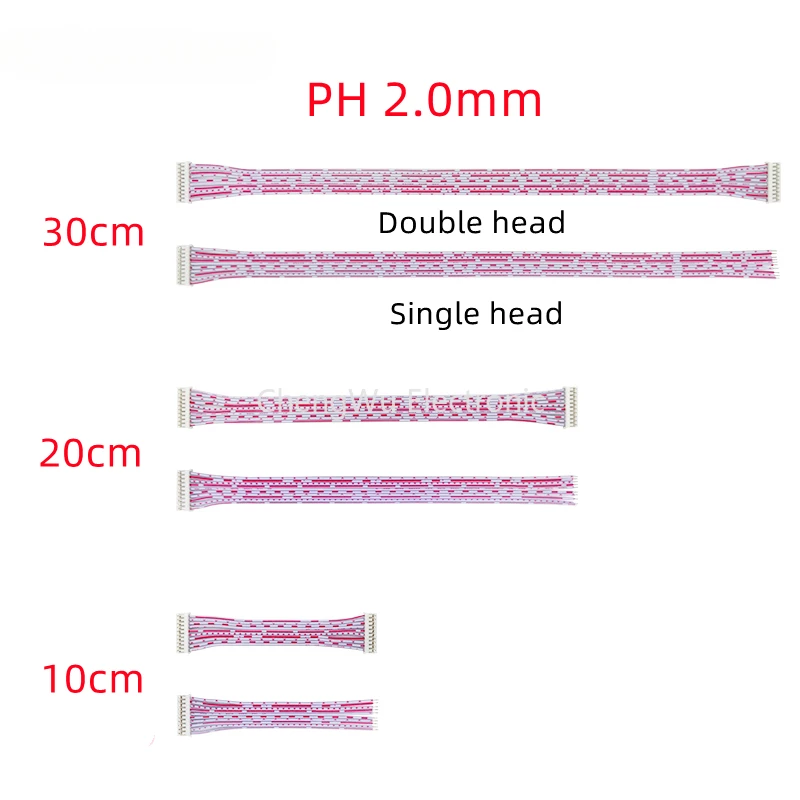 

10pcs JST PH2.0mm Pitch Connector Cable PH2.0 Plug Line Length 30/20/10CM Red and White 2P-12P Single/Double Head 26AWG
