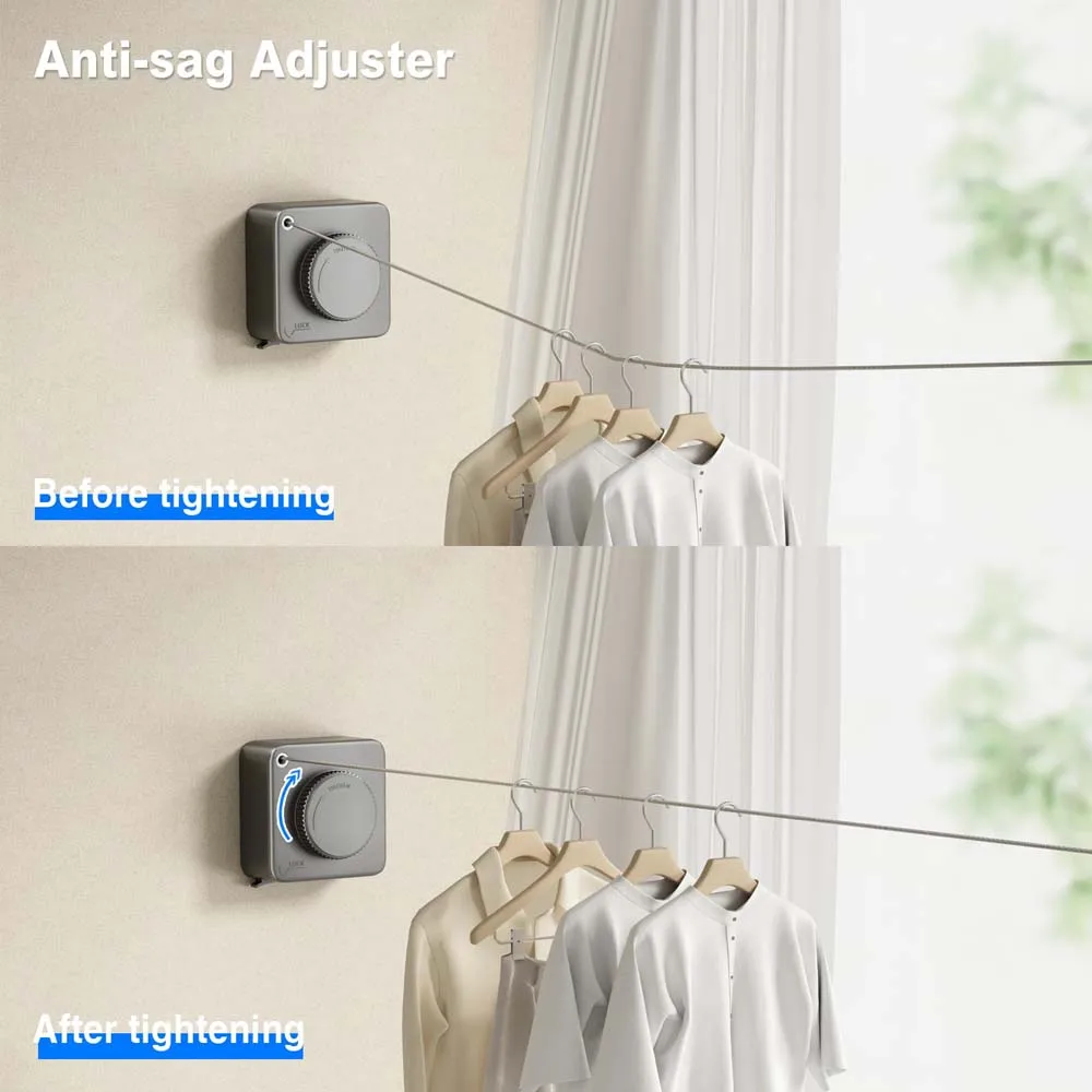Retractable Clothesline Indoor Retracting Clothes Drying Laundry Line Wall Mounted Non-Sagging Outdoor Clothes Hanger Line 2