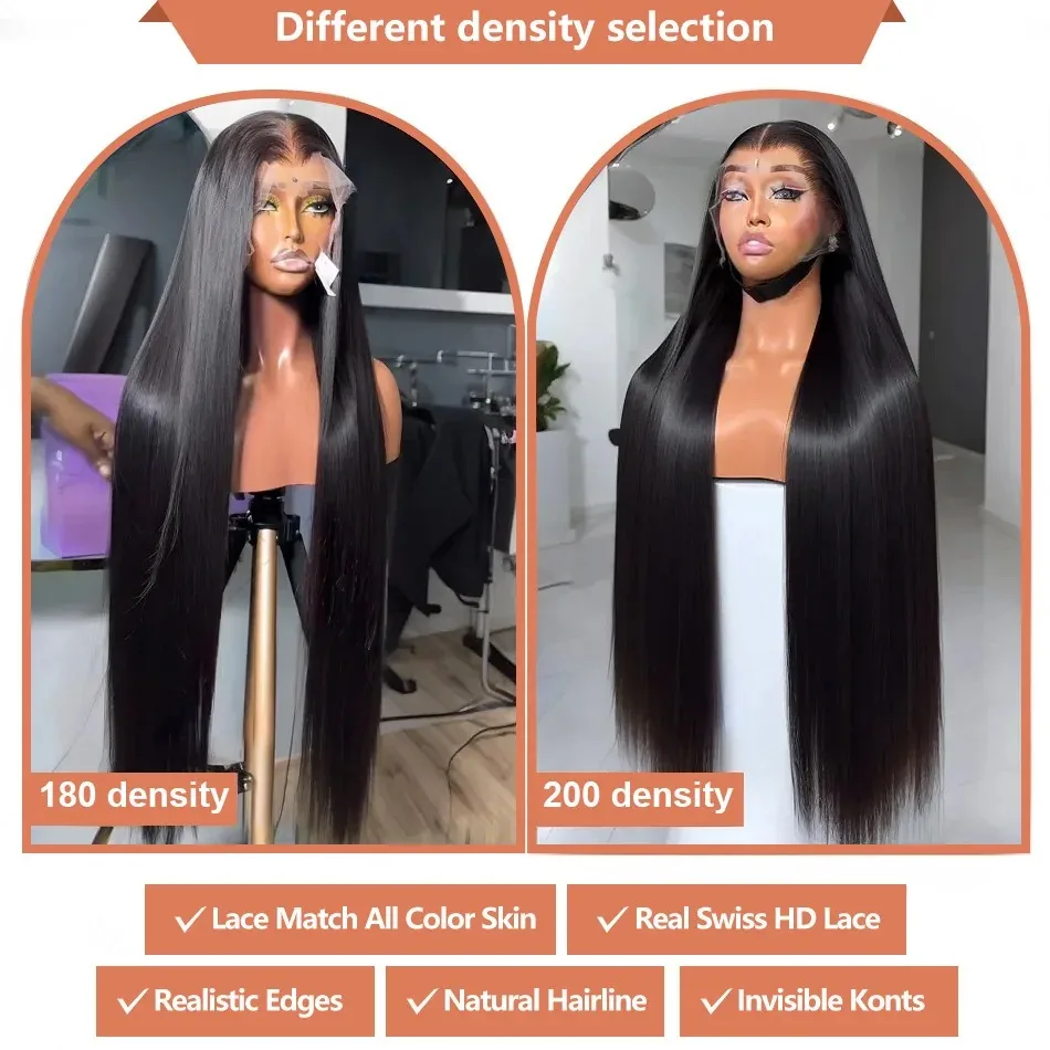 100% Human Hair Brazilian 5x5 Glueless Wear and Go Wig 28 30 40 Inch 13x4 13x6 HD Transparent Bone Straight Lace Frontal Wigs - Image 4
