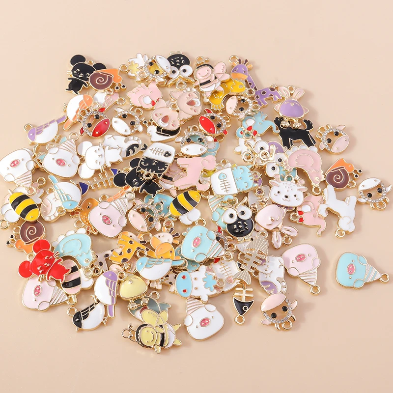 10 stücke Emaille Tier Charms Nette Maus Huhn Elefanten Katze Bee Eule Charms Anhänger für Armband Ohrringe Halskette DIY Schmuck – Detail 5