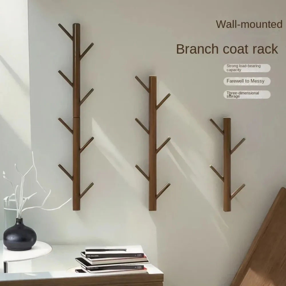 Home Hanger Solid Wood Wall Hanging Tree Branch Clothes Rack Clothes Hook Home Storage Living Room Non Perforated