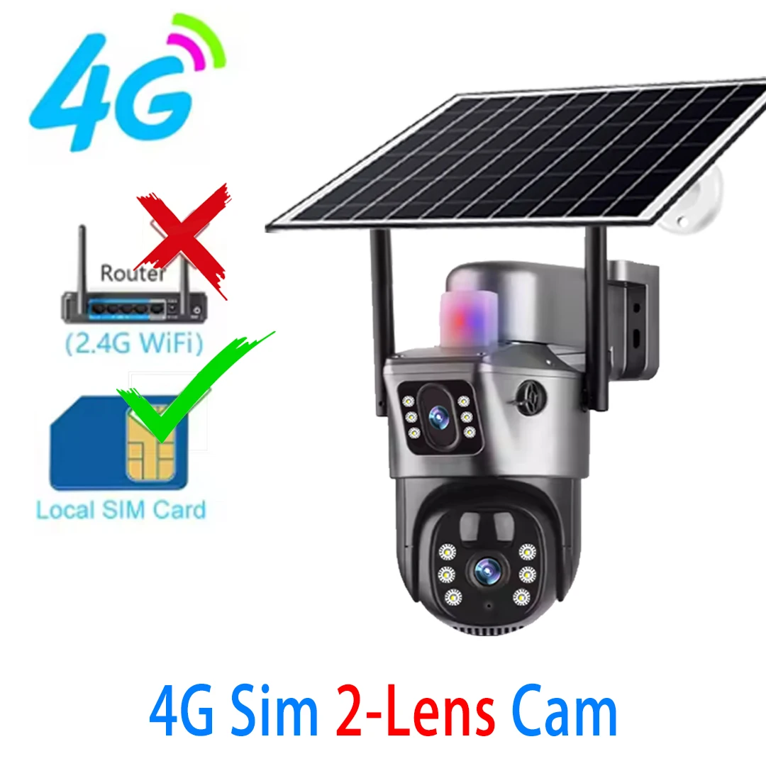 Cámara Solar 4G de 15MP, tres lentes, tres pantallas, WiFi para exteriores, Zoom Digital 10X, impermeable, seguimiento automático, cámaras CCTV de seguridad V380