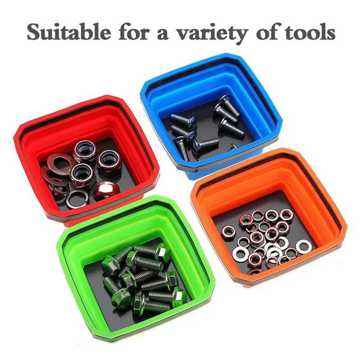 

4PCS Tools Parts Storage Box Magnetic Screw Tray Square Silicone Screw Bowl Plumber Carpenters Tool Organizer Magnetic Tray Box
