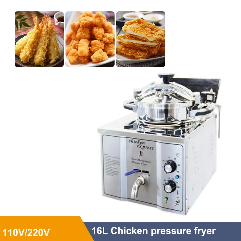 3KW/H Electric Commercial Food Chicken Deep Fryer With Thermostat Food Pressure Fryer Table Top 16L Commercial Deep