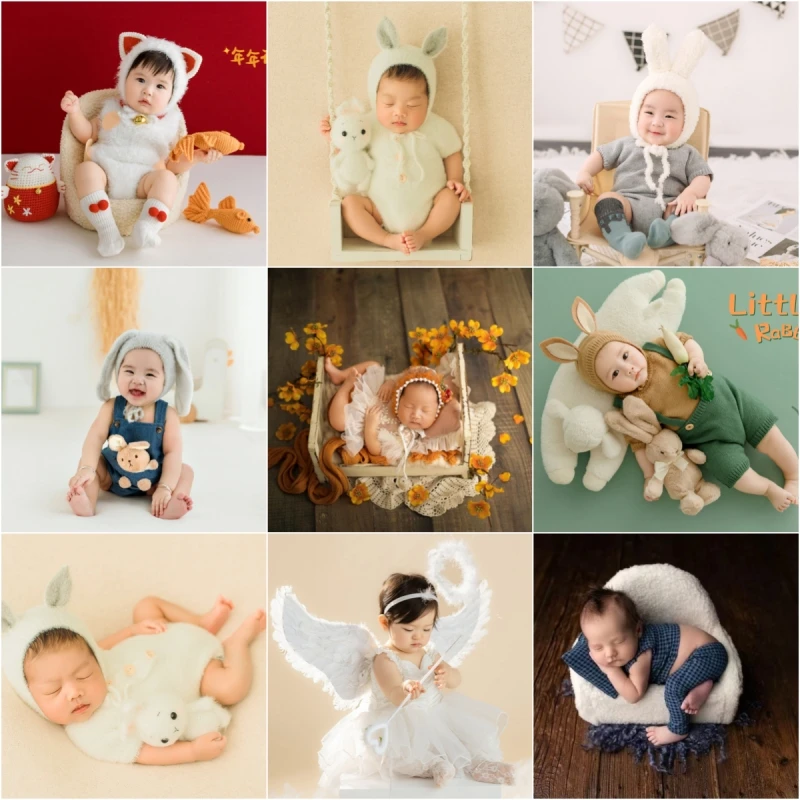 Newborn Baby Photography Props Newborn Outfits Set Blanket Rabbit Doll Backdrop Theme Decorations Studio Shooting Photo Props