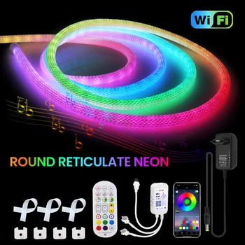 풀 컬러 픽셀 블루투스 리본 테이프, 360 도 원형 RGB 네온 라이트, IP67 방수, 주소 지정 가능 플렉스 실리콘 튜브, 5V WS2812B