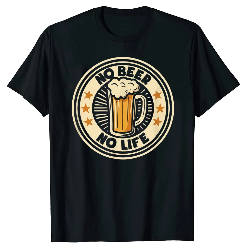 No Beer No Life Vintage Lustiges T-Shirt für Trinkliebhaber, Partyfans, lässiges Grafik-T-Shirt, hochwertige Baumwolle, normale Kurzarmform