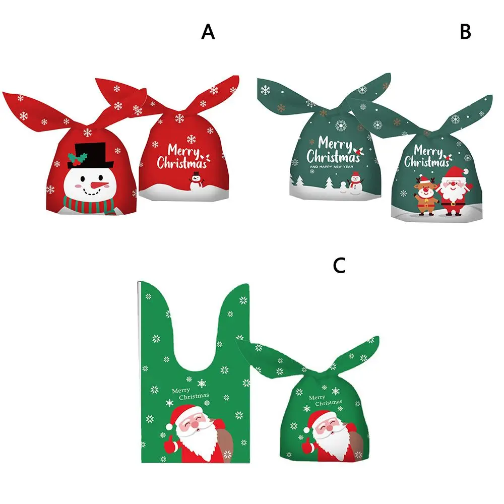 Gift Bags Party Supplies Rabbit Ear Xmas Decoration Cookie Bag Baking Packaging Biscuit Christmas Candy Bags 50Pcs