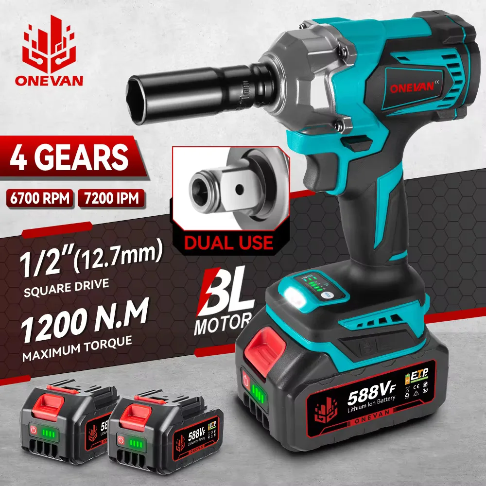 ONEVAN 1200N.M Torque Brushless Electric Impact Wrench 1/2 Inch Screwdriver Socket Power Tools For Makita 18V Battery Pin impact wrench