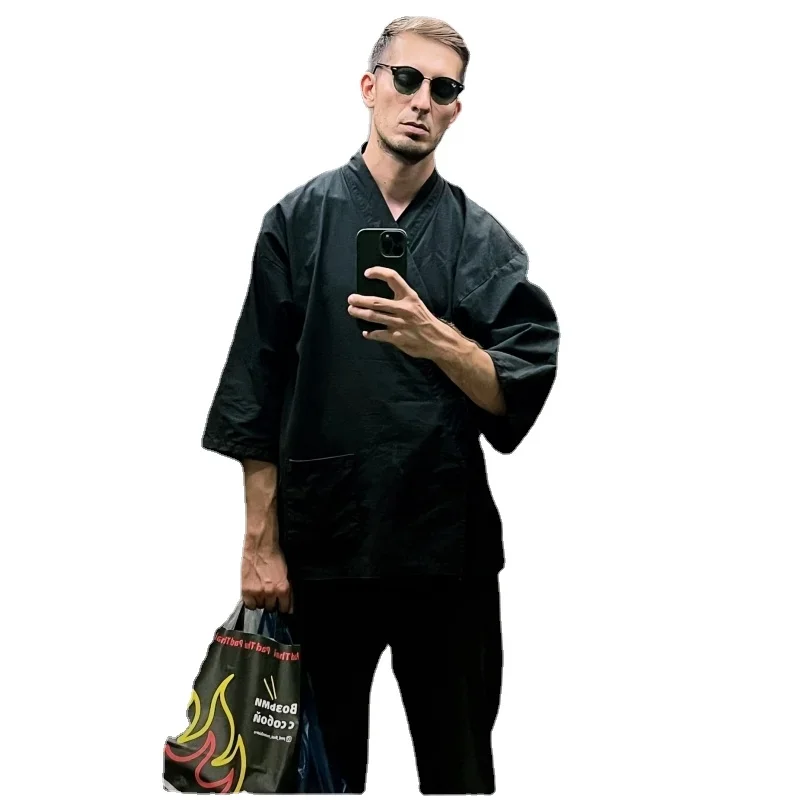 

Пижама-кимоно Мужская японская из хлопка, юката, Самурай, ниндзя, монахи, одежда для шеф-повара, Спецодежда для самуэ, суши, цзиньбэй, 2 шт.