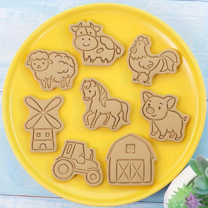 Cookie Cutter 8Pcs/Set Farm Animal Biscuit Mold Windmill Cow Pig Horse Chicken And Sheep Cookie Cutting Mold Sugar Flipping Baking And Pressing