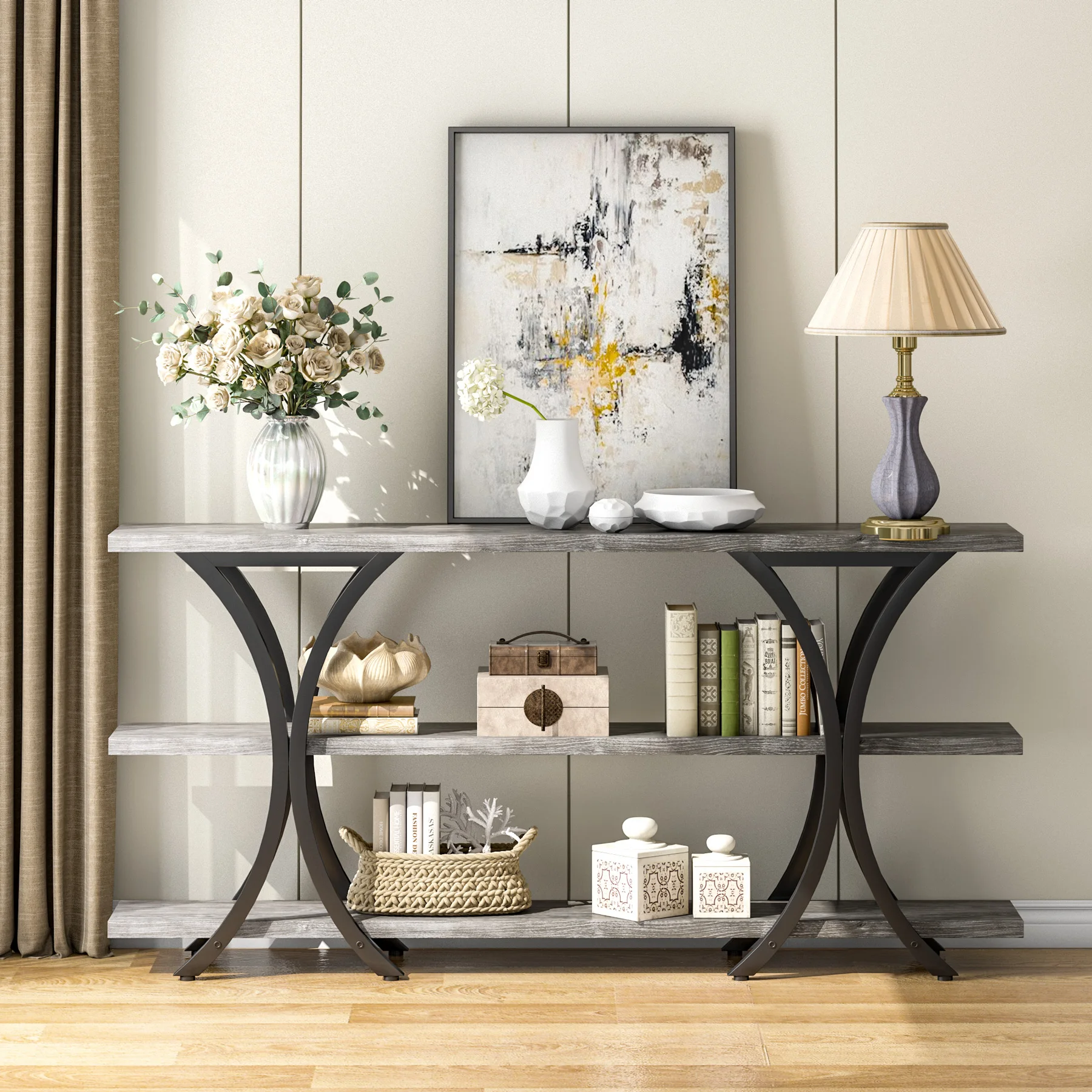 Tribesigns 70.8 Inch Narrow Console Table, Long Sofa Table Entry Table with 3 Tier Storage Shelves for Entryway Living Room