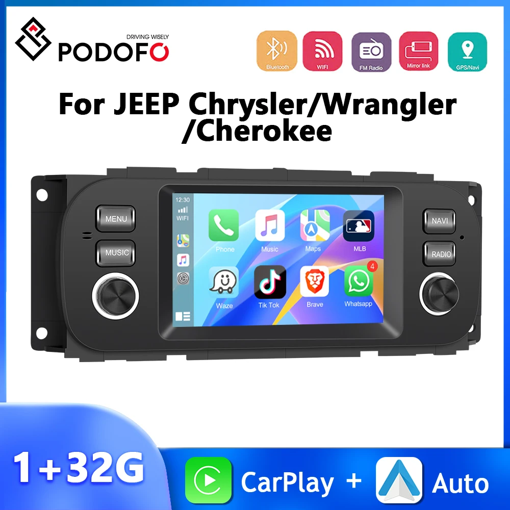 

Автомагнитола Podofo 5 дюймов для JEEP 1 + 32 ГБ, мультимедийный плеер с GPS-навигацией, Bluetooth, Wi-Fi, Carplay, Android, автомобильный Hi-Fi, автомобильная аудиосистема с USB