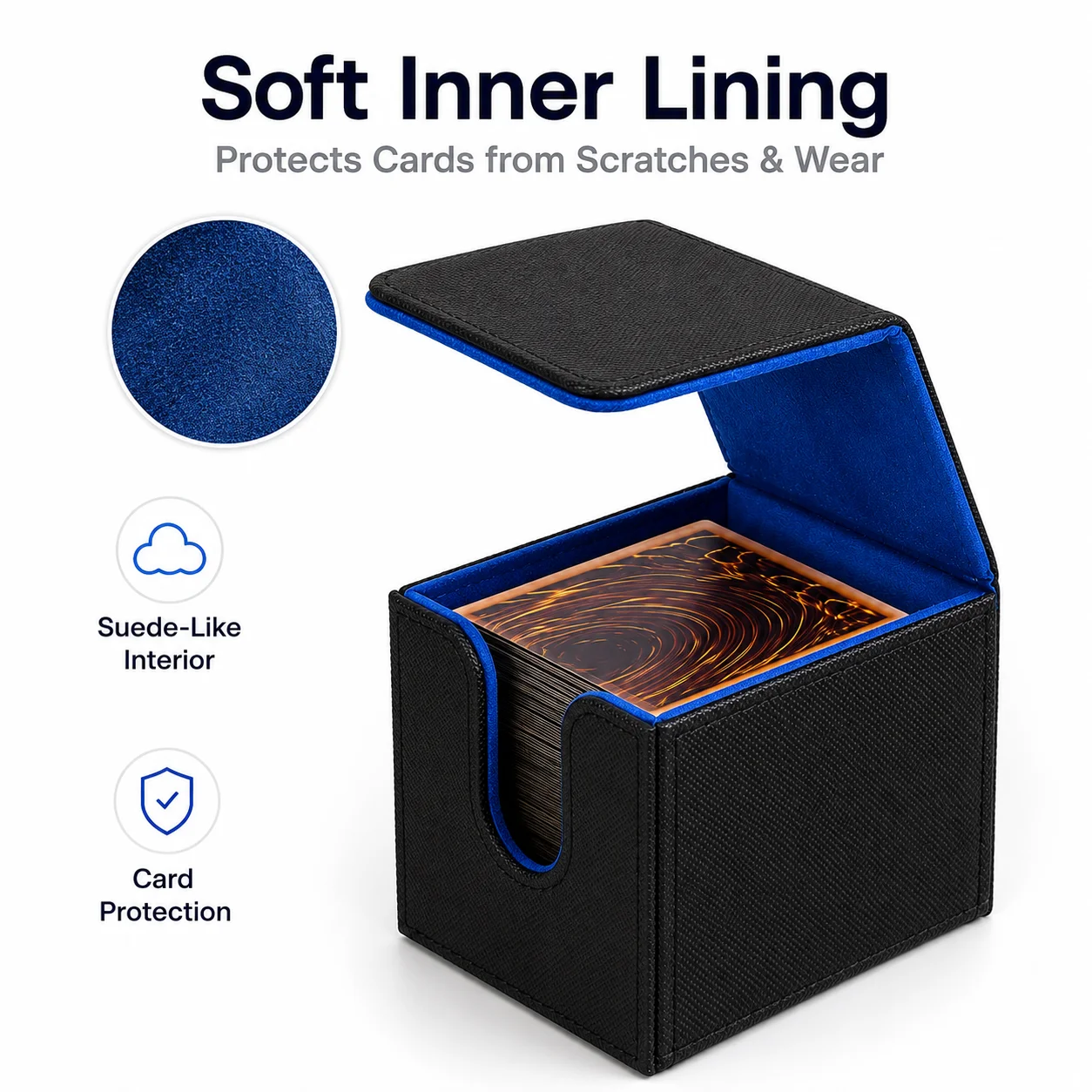 Premium PU Leather Card Deck Storage Box - Magnetic Closure, Holds 100+ Sleeved Game Cards, Blue