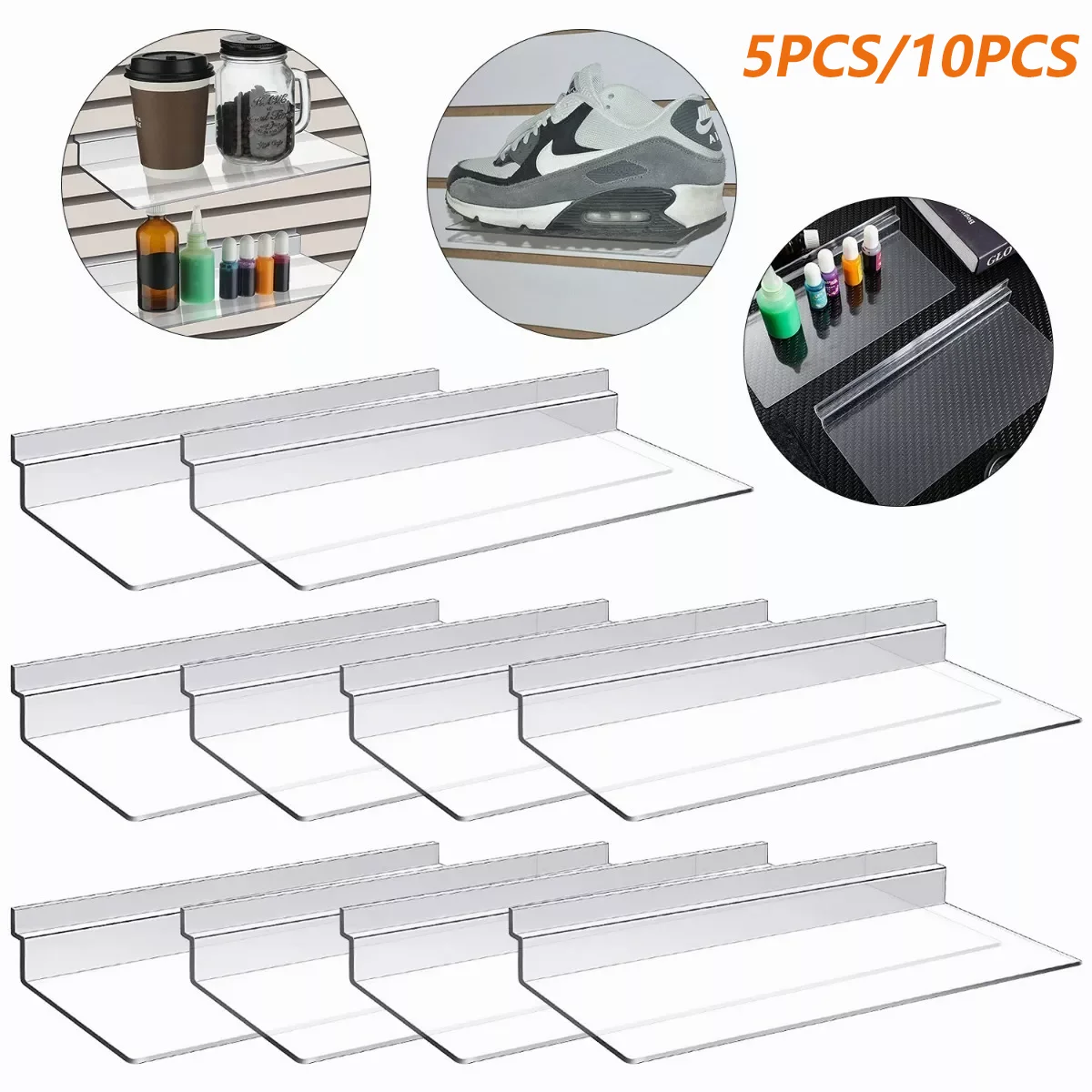 5/10 PCS Slatwall Shelves Hanging Slatwall Accessories Clear Shelf Plastic Shelves for Wall, Home Shoe Stores