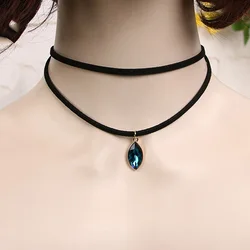 Double Layer Square Oval Water Drop Pendant Necklace For Women Vintage Gothic Black Velvet Choker Simple Neck Jewelry Chockers