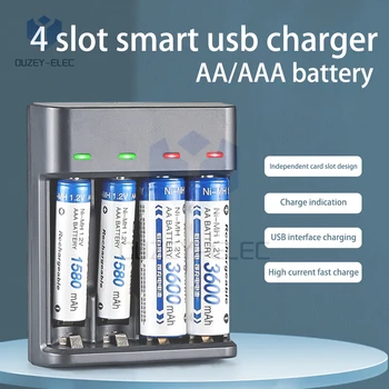 Caricabatteria 4 Slot Intelligente Carica Veloce Con Indicatore LED Per 1.2V NiMH NiCd AAA/AA Batterie Ricaricabili Caricabatteria USB