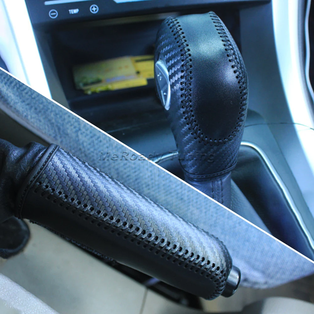 Carbon Fiber Gear Shift Knob Cover for Ford EcoSport Escape Fusion C-Max Fiesta Focus Hand Brake Covers Protection Accessories