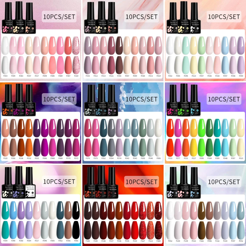 LILYCUTE 7ML 10개 세트 네일 젤 계절별 유행 네일 젤 여성용 완벽한 선물 네일 아트 바니쉬 오래 지속되는