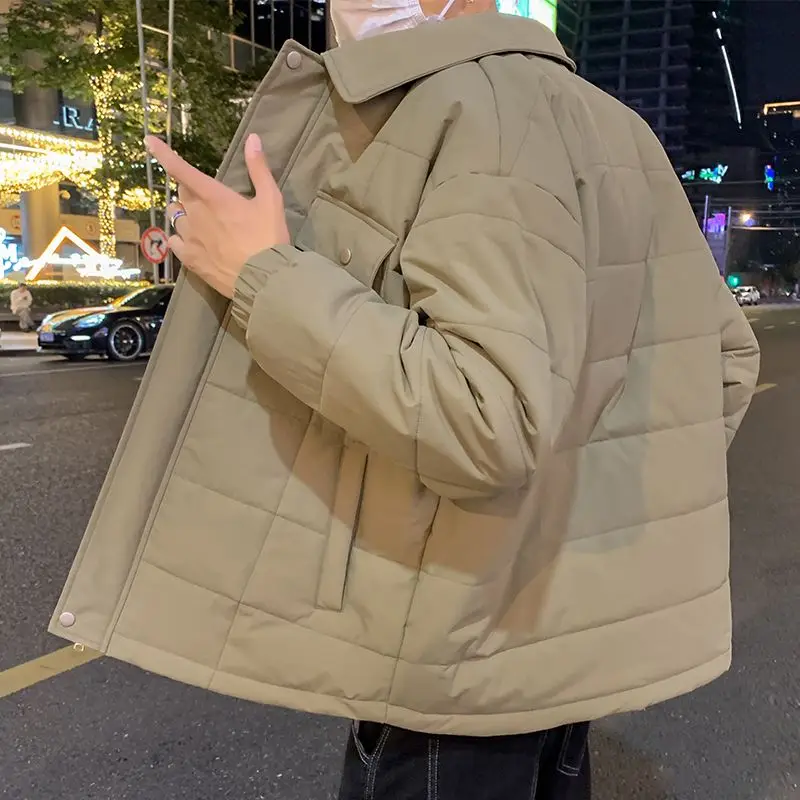 

2024 Men's Thick Cotton Parkas Jackets Male Windbreaker Warm Loose Coats Solid Pockets Top Outerwear Winter New Clothing E33
