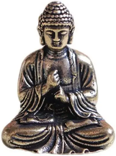 

DMtse Brass Mini Antique Sakyamuni Buddha Statue Ornaments Meditation Seated Pose Journey Worship Attractive & Serene S