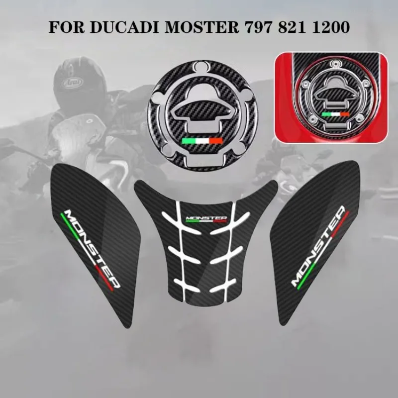 For Ducati Monster 797 821 1200 EVO Motorcycle Fuel Tank Stickers Carbon Fibre Decals Anti-skid Protection Sticker Accessories motorcycle stickers for kawasaki ninja 250 300 fuel tank non slip sticker sde protection motorcycle accessories