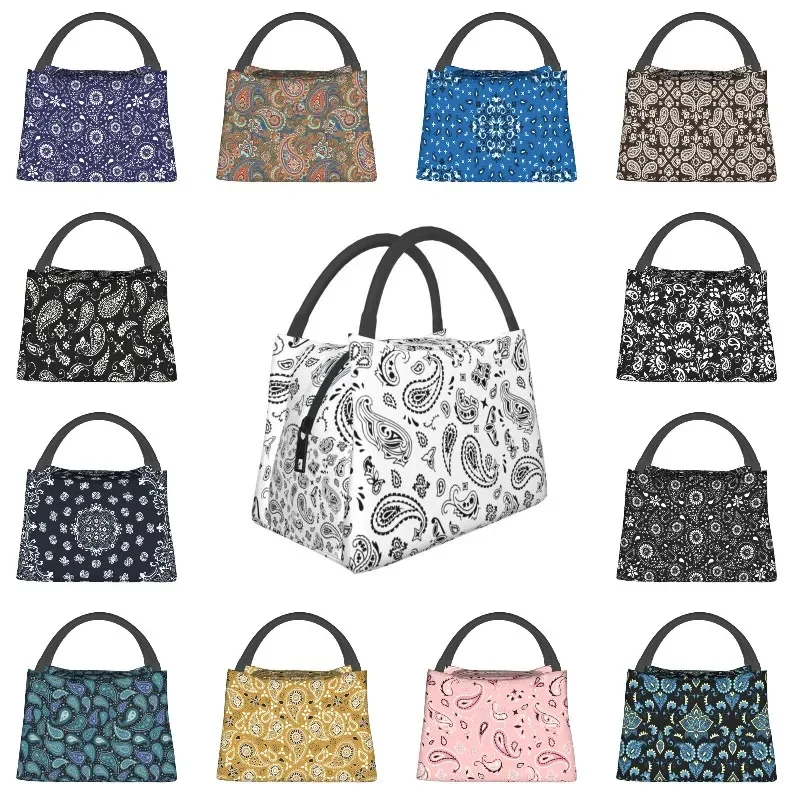 

Custom Bohemian Style Bandanna Paisley Floral Print Lunch Bag Men Thermal Cooler Insulated Lunch Boxes for Picnic Camping