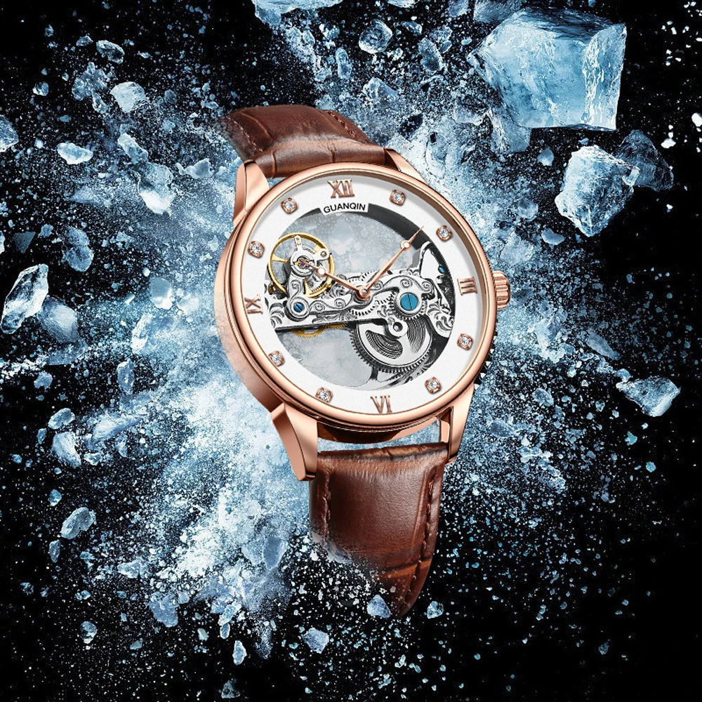GUANQIN Hollow Men's Watches 2024 Top Brand Luxury Automatic Watch For Men Mechanical Wristwatch Clock Waterproof Sports Leather