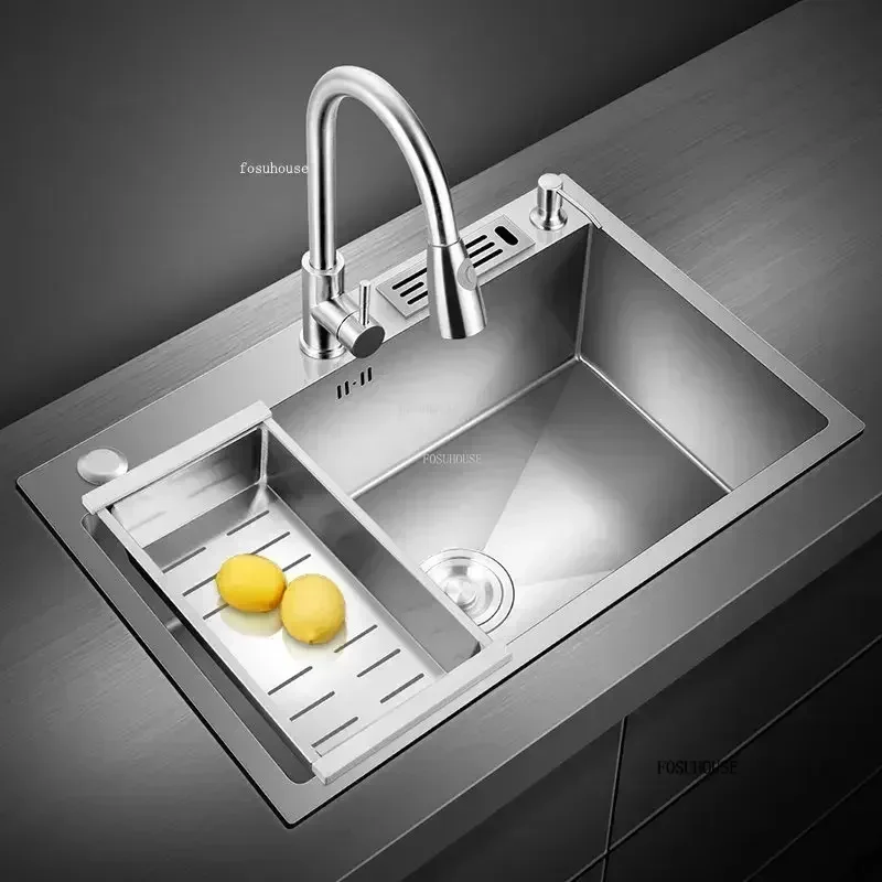 Black Stainless Steel Kitchen Sinks Wash Basin Creative Kitchen Accessories Large Single Slot Bathroom Sink Undercounter Basin Z