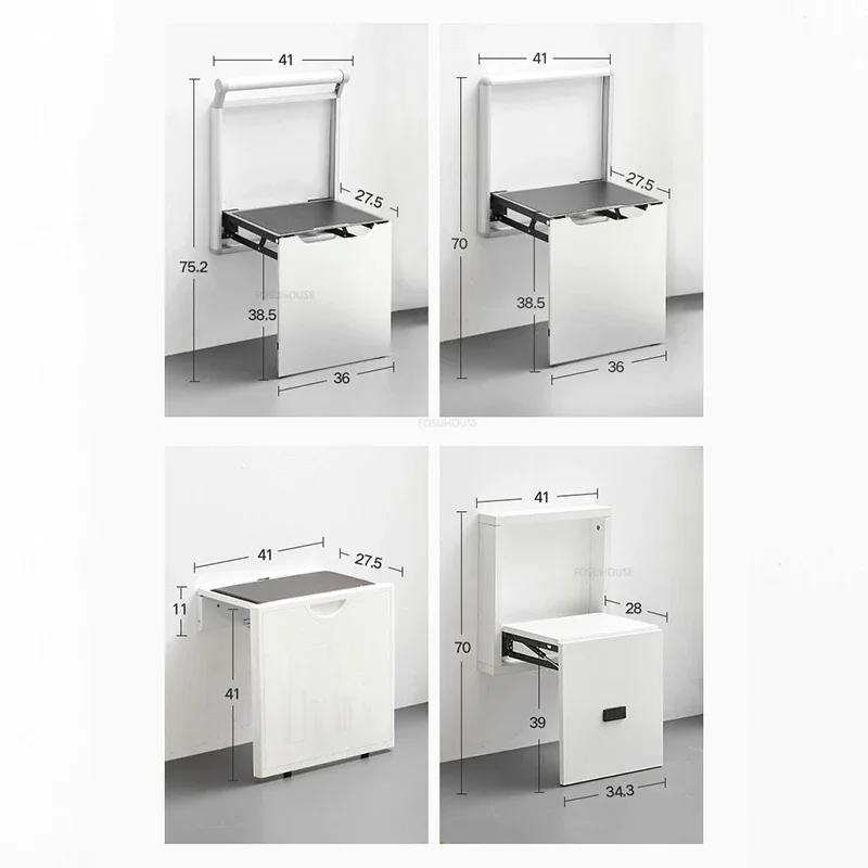 Creative Invisible Wall-mounted Shower Seats Aluminum Bathroom Bath Chair Modern Folding Mute Shoe Changing Stool with Armrests 6