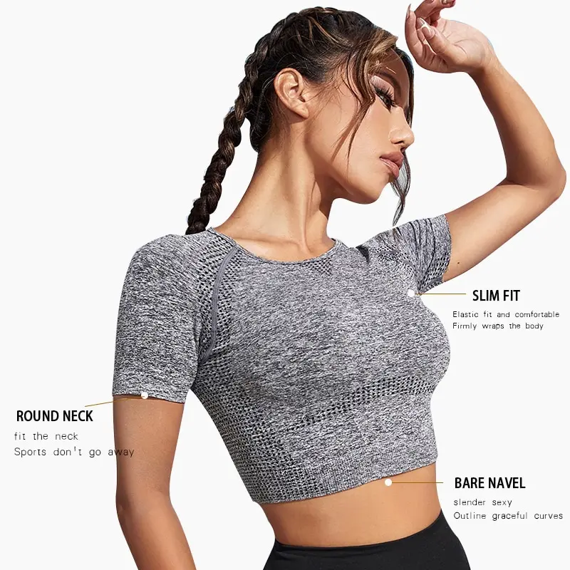 Sports Tight Yoga Shirts Top Women Short Sleeve Shirt Gym Tops Fitness Running Workout Sport Top Gym Wear Sports Wear
