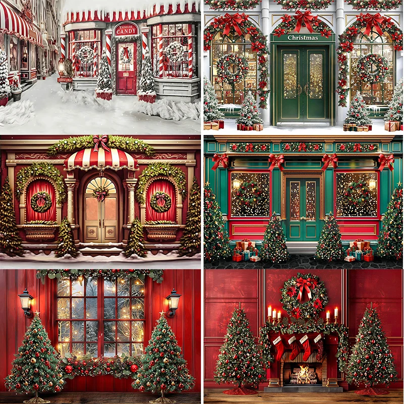 Christmas Window Backdrop 10x12ft - Snowy Winter Wonderland Photography Background