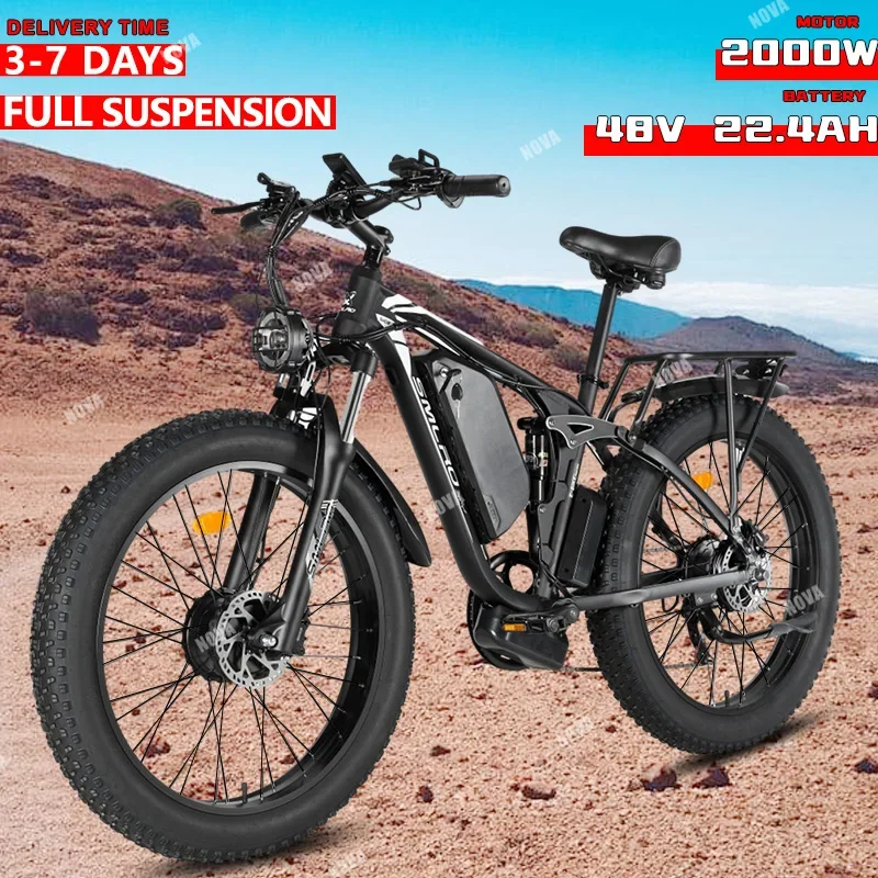 

Electric Bike 2000W Dual Motor 26Inch Fat Tire 48V 22.4AH 55km/h Electric Bicycle Full Suspension Hydraulic oil brake Snow Ebike