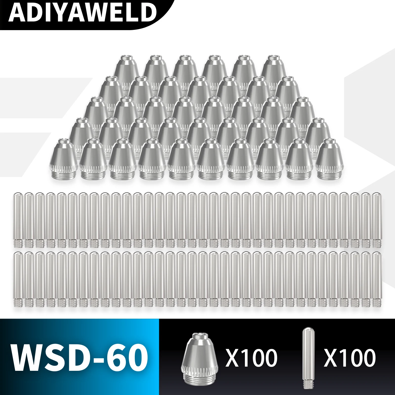 ADIYAWELD 100PCS/200PCS SG55 AG60 WSD60 Plasma Cutter Consumables Kits Electrodes Nozzles Plasma Torch adiyaweld 65 100pcs plasma cutting tip electrode