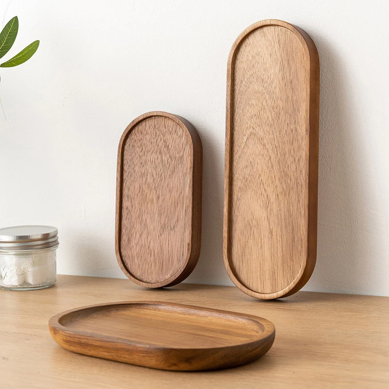 1PC Wooden Serving Trays Oval Wood Tray Platters for Serving Food Dishes Dinner Plates Solid Wood Round Dessert Plate