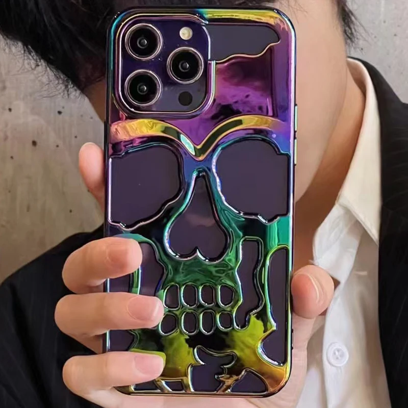 Luxury skeleton Skull Case for iPhone16 11 12 13 14 15 ProMax Phone Cases Shockproof Back cover Camera full Protect Hollow Funda
