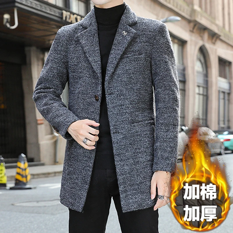 2023 Autumn and Winter Wool Coat Men's English Wind Long Over-the-knee Felt  Coat Solid Color Windbreaker Student Korean Version - AliExpress
