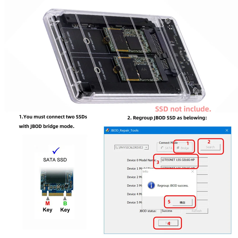 Chenyang-듀얼 NGFF B + M 키 M.2 SSD 카드 JBOD Raid0 스팬 브리지-USB3.0 유형 C USB-C 2.5 인치 SATA 콤보 인클로저