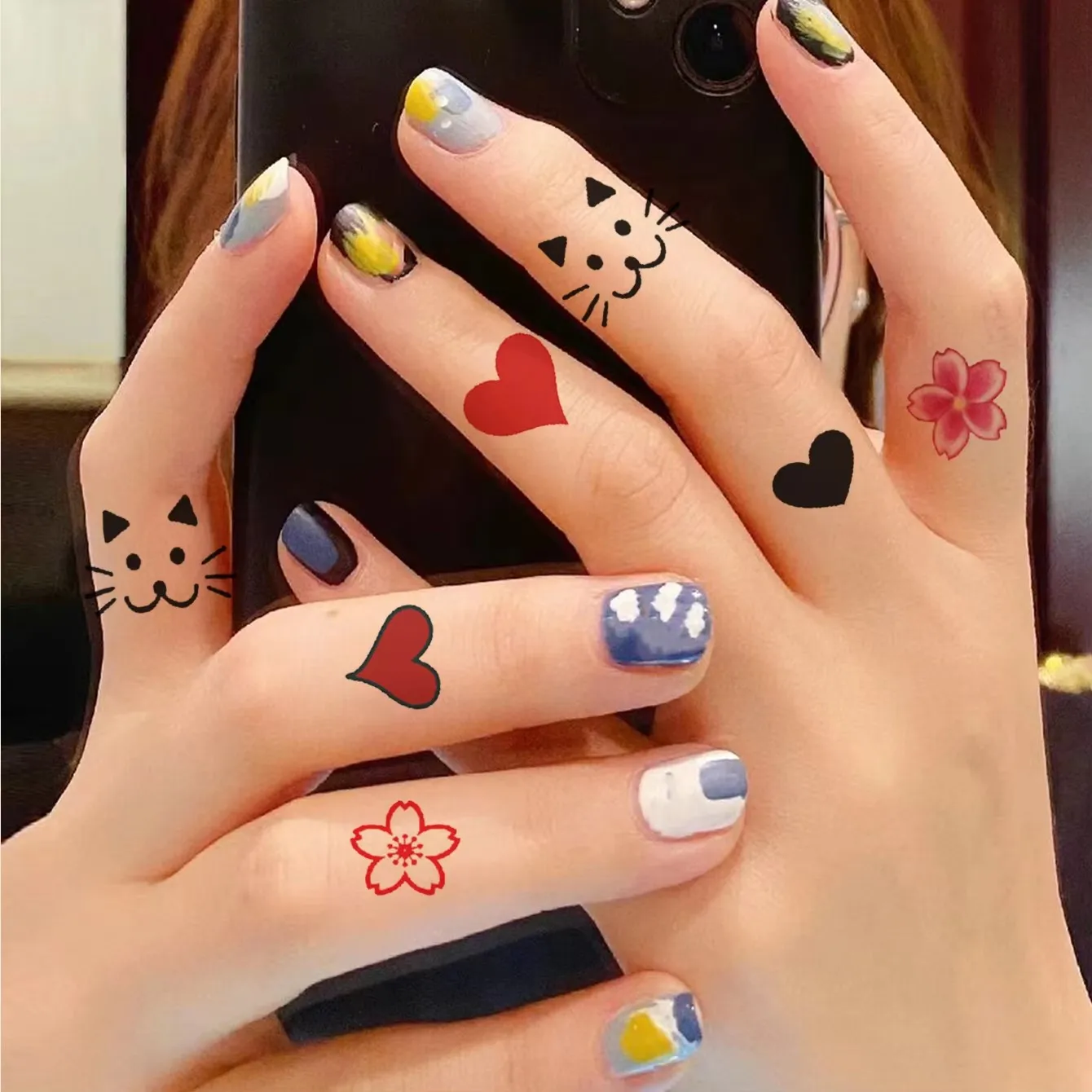 Waterproof Temporary Tattoo Sticker Black Hand Drawn Heart Design Body Art Fake Tatto Flash Tatoo Finger Wrist Ankle Female 5