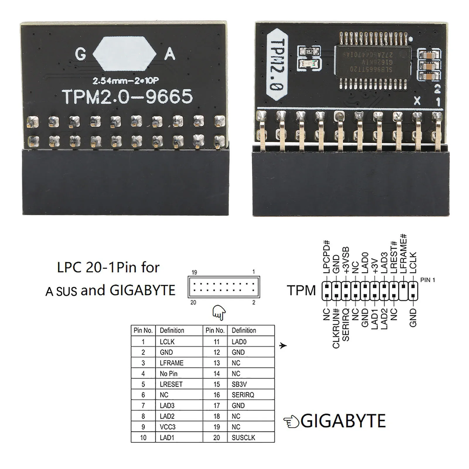 TPM 2.0 Encryption Security Module 20Pin TPM2.0 Module PCB Material Safe Stable Standalone Crypto Processor For Computer