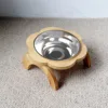 Pet Ceramic Bowl/Stainless Steel Bowl and Wooden Bowl Stand Set, Cat Bowl with Slightly Tilted Stand, Cat and Dog Supplies 6
