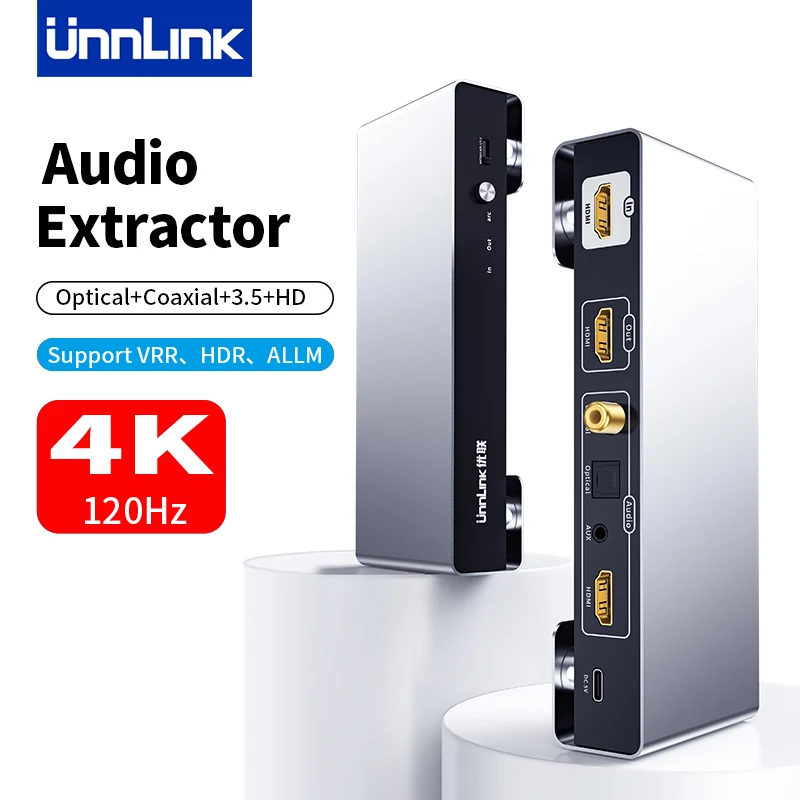 avedio links Extractor de audio con interruptor HDMI, divisor de  interruptor HDMI, 2 entradas, 1 salida con control remoto 4K a 60 Hz, caja  de