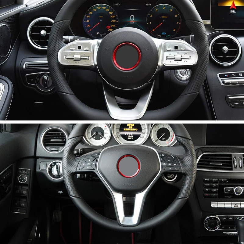 자동차 스티어링 휠 알루미늄 합금 링 트림 스티커 메르세데스 벤츠 A C E 클래스 CLA GLA GLC GLE GLK W204 W212 C117