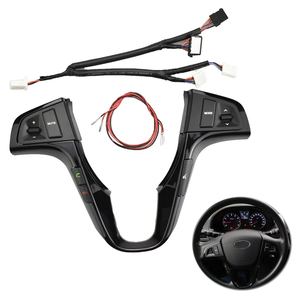 현대 VERNA용 핸들 버튼 다기능 블루투스 오디오 볼륨 음악 제어 스위치, 파란색 백라이트 포함